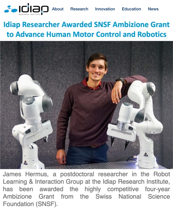 Idiap news: SNSF Ambizione grant awarded to James Hermus